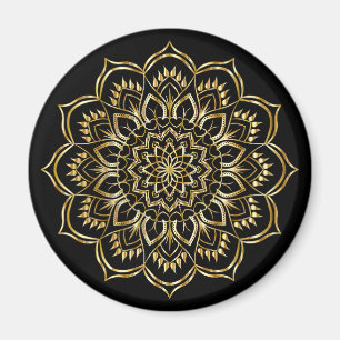 Elegant Black and Gold Floral Mandala Pattern Magnet