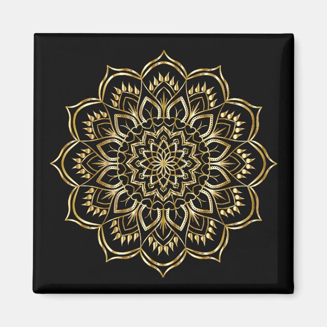 Elegant Black and Gold Floral Mandala Pattern Magnet (Front)