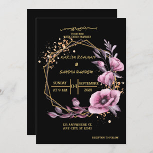 Elegant Black and gold floral Muslim Wedding Invit Invitation
