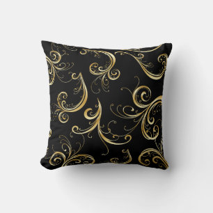 Elegant Black and Gold Floral Pattern Cushion