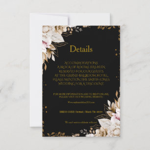 Elegant Black and Gold Floral Wedding Details Card
