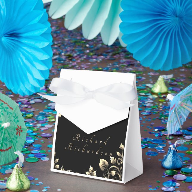 Elegant Black and Gold Floral Wedding  Favour Box (Party)