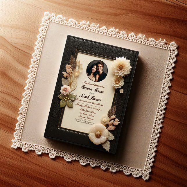 Elegant Black and Gold Floral Wedding Invitation (Creator Uploaded)