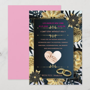 Elegant Black and Gold Floral Wedding Invitation