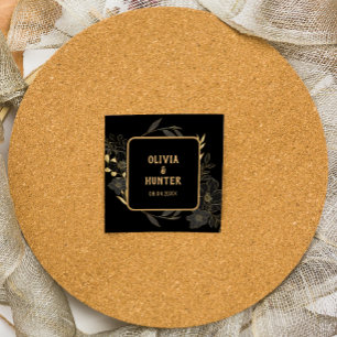 Elegant Black and Gold Floral wedding Square Sticker