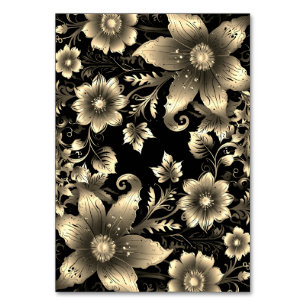 Elegant Black and Gold Floral Wedding  Table Number