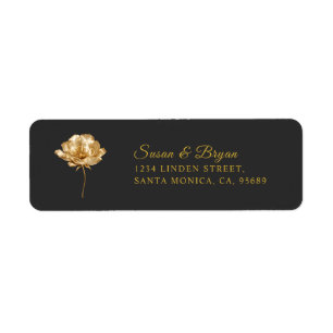 Elegant Black and Gold Flower Return Address Label