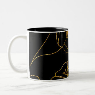Elegant Black and Gold Flower Two-Tone Coffee Mug