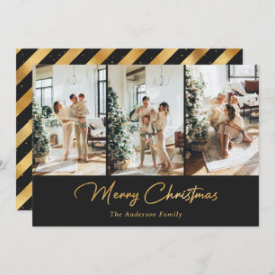 Elegant Black and Gold Foil Photo Merry Christmas Holiday Card