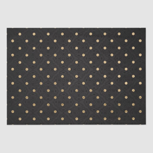 Elegant Black and Gold Foil Polka Dots Pattern Tissue Paper (Front)
