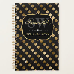 Elegant Black and Gold Foil Polka Dots Planner
