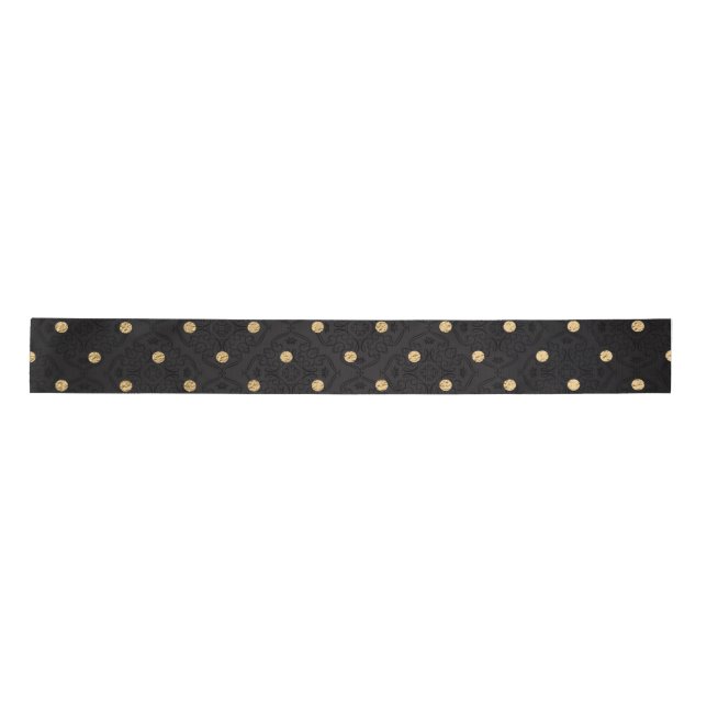 Elegant Black and Gold Foil Polka Dots Satin Ribbon (Front)
