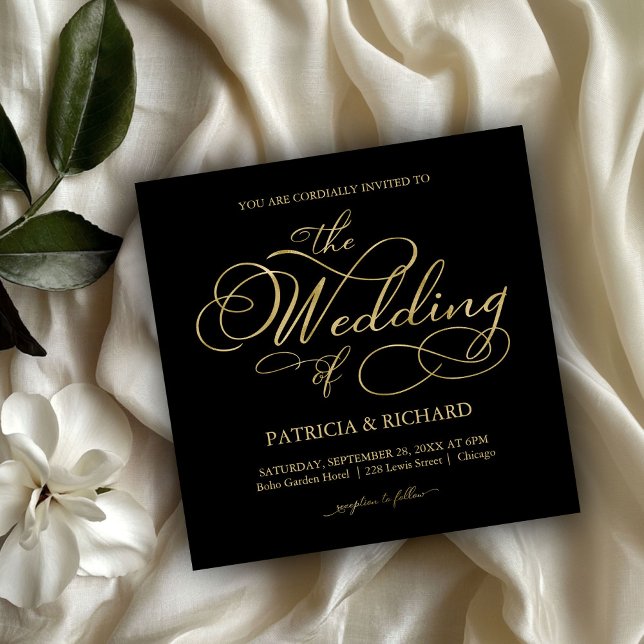 Elegant Black And Gold Foil Script Wedding Invitation (Creator Uploaded)