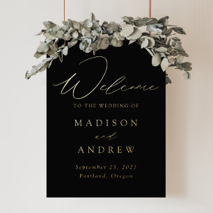 Elegant Black and Gold Foil Script Wedding Welcome Prints