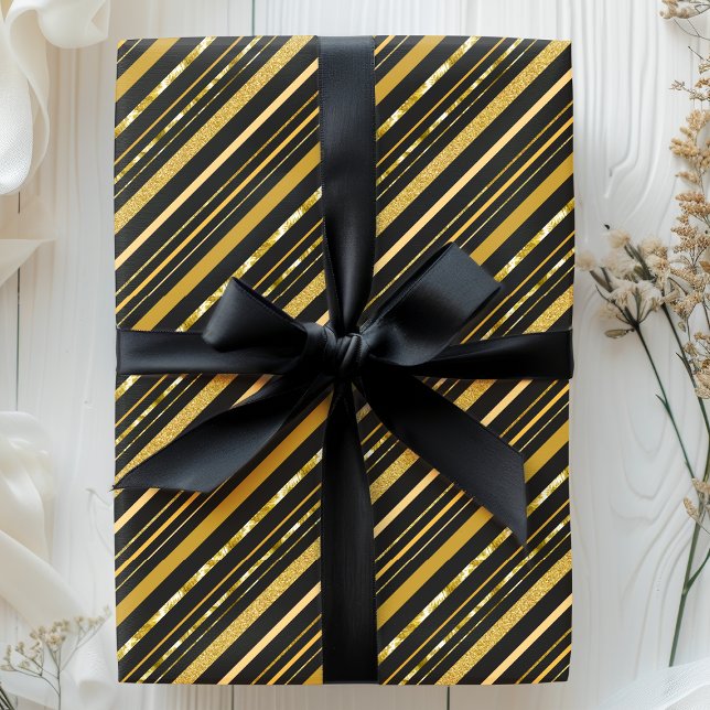 Elegant Black and Gold Foil Stripes Wrapping Paper (Creator Uploaded)