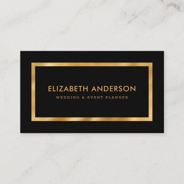 Elegant Black and Gold Foil Wedding Event Planner Business Card (Front)