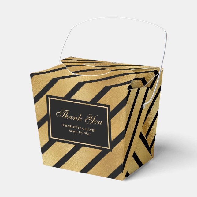 Elegant Black and Gold Foil Wedding Thank You Favour Box (Front Side)