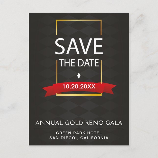 Elegant Black And Gold Gala Save The Date Announcement Postcard (Front)