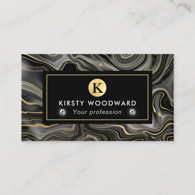 Elegant Black and Gold Geode Strata Textures Business Card (Front)