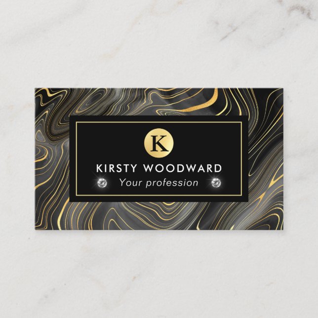 Elegant Black and Gold Geode Strata Textures Business Card (Front)