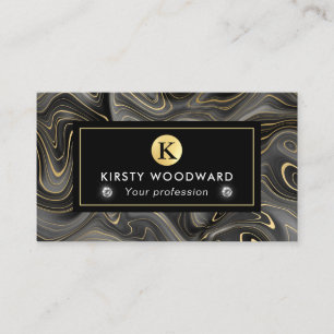 Elegant Black and Gold Geode Strata Textures Business Card