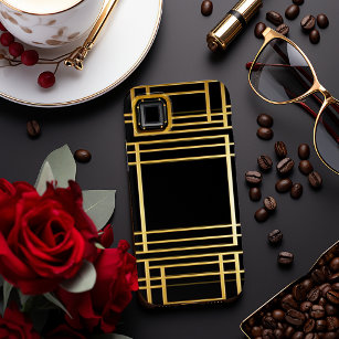 Elegant Black and Gold Geometric Art Deco  iPhone 15 Mini Case