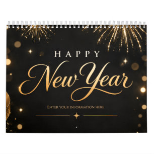 Elegant Black and Gold Geometric New Year holiday Calendar
