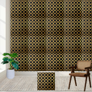 Elegant Black and Gold Geometric Pattern Tile