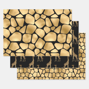 Elegant Black and Gold Giraffes Wrapping Paper Sheet