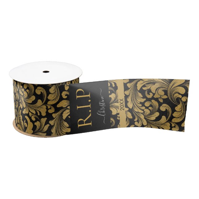 Elegant Black and Gold glam custom name Satin Ribbon (Spool)