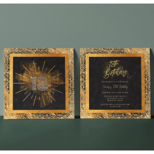 Elegant Black and Gold Glitter 18th Birthday Party Invitation