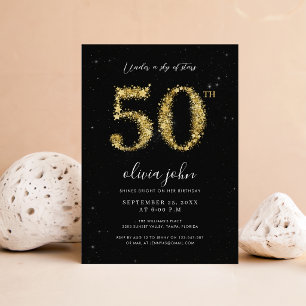 Elegant Black and Gold Glitter 50th Birthday Party Invitation