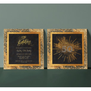 Elegant Black and Gold Glitter 50th Birthday Party Invitation