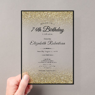 Elegant Black and Gold Glitter 74th Birthday Acrylic Invitations