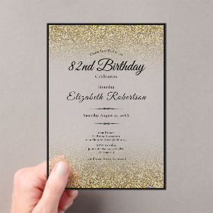Elegant Black and Gold Glitter 82nd Birthday Acrylic Invitations