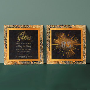 Elegant Black and Gold Glitter 85th Birthday Party Invitation