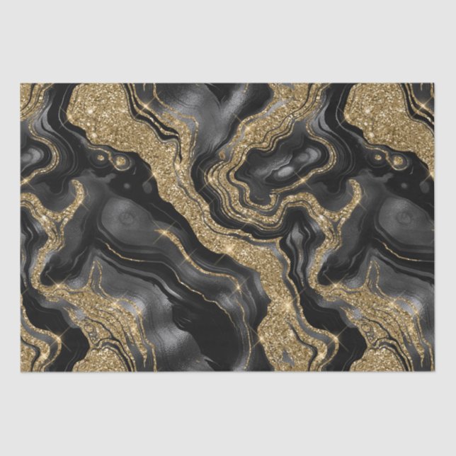 Elegant Black and Gold Glitter Agate Birthday Tissue Paper (Front)