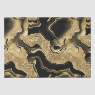 Elegant Black and Gold Glitter Agate Birthday Tissue Paper