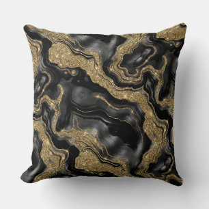 Elegant Black and Gold Glitter Agate Pattern Cushion