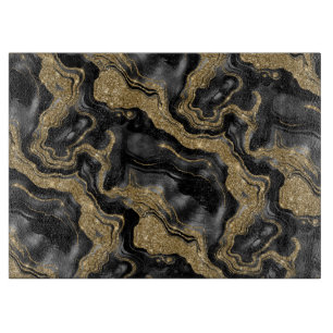 Elegant Black and Gold Glitter Agate Pattern Cutting Board