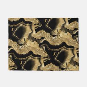 Elegant Black and Gold Glitter Agate Pattern Doormat