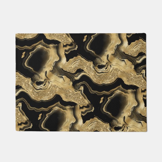 Elegant Black and Gold Glitter Agate Pattern Doormat (Front)