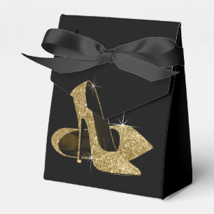 Elegant Black and Gold Glitter High Heel Shoe Favour Box