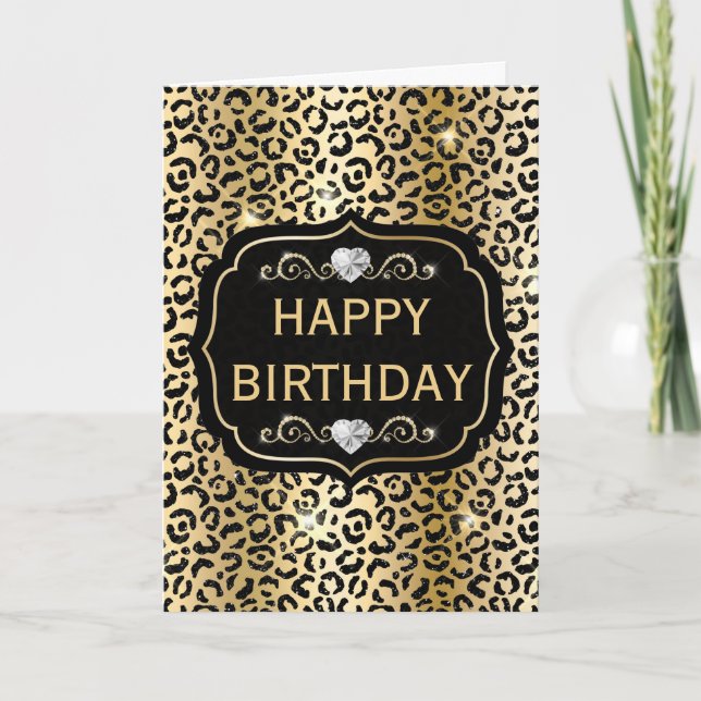 Elegant Black and Gold Glitter Leopard Spots Card (Front)