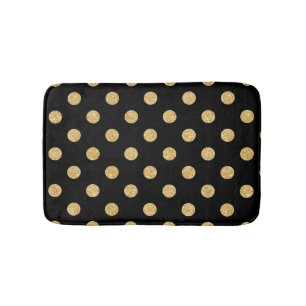 Elegant Black And Gold Glitter Polka Dots Pattern Bath Mat