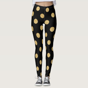 Elegant Black And Gold Glitter Polka Dots Pattern Leggings