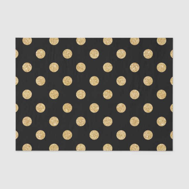 Elegant Black And Gold Glitter Polka Dots Pattern Tissue Paper (Front)