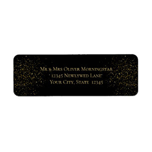 Elegant Black and Gold Glitter Return Address Label
