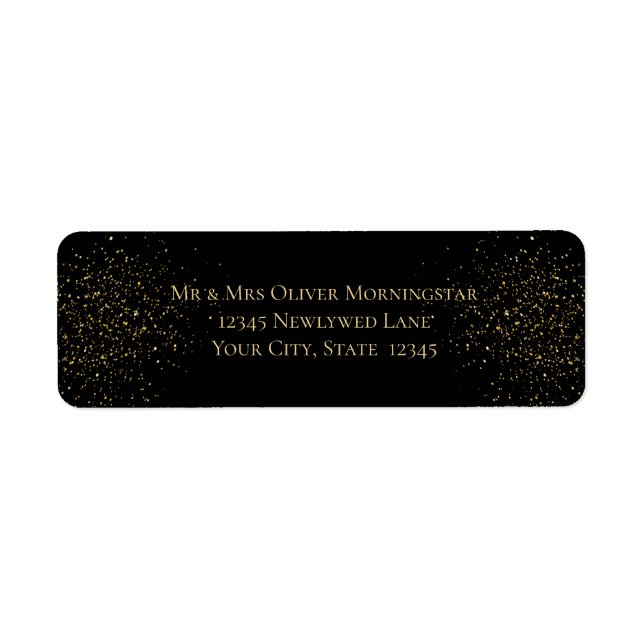 Elegant Black and Gold Glitter Return Address Label (Front)