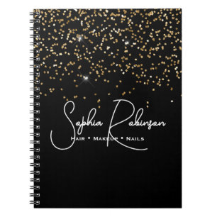 Elegant Black and Gold Glitter Salon Business Notebook